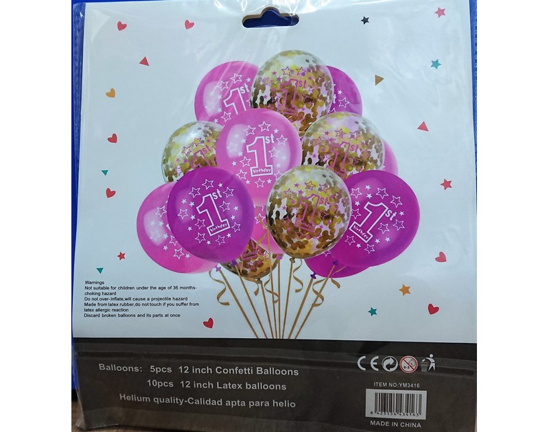 First Birthday Confetti Balloons Set Pink