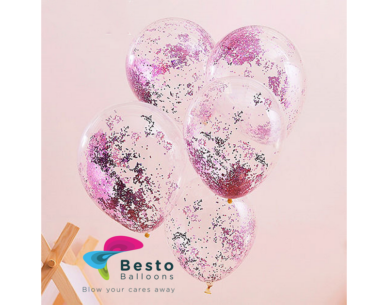Pink Glitter Transparent Latex Balloon 12 inch