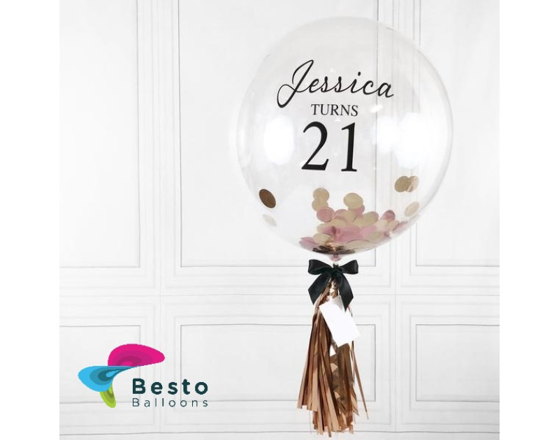 Pink Rose Gold Confetti Bubble Balloon