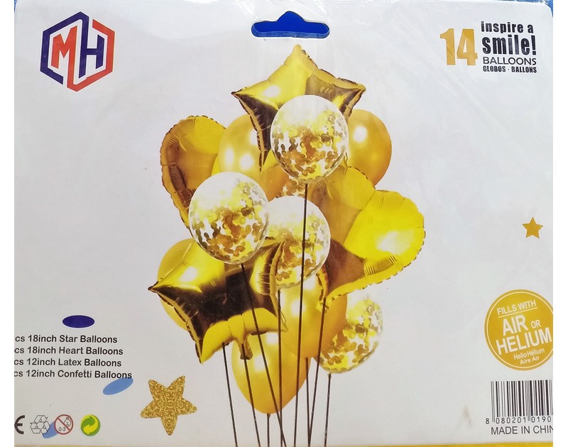 Foil and Latex Balloons Bunch 14 Pcs Set