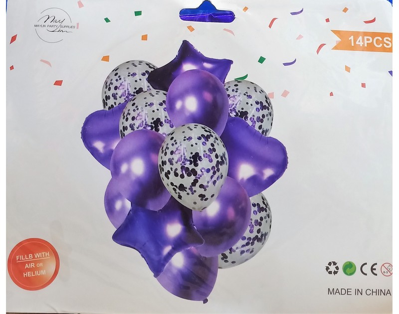 Foil and Latex Balloons Bunch 14 Pcs Set