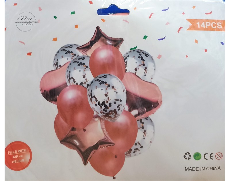 Foil and Latex Balloons Bunch 14 Pcs Set