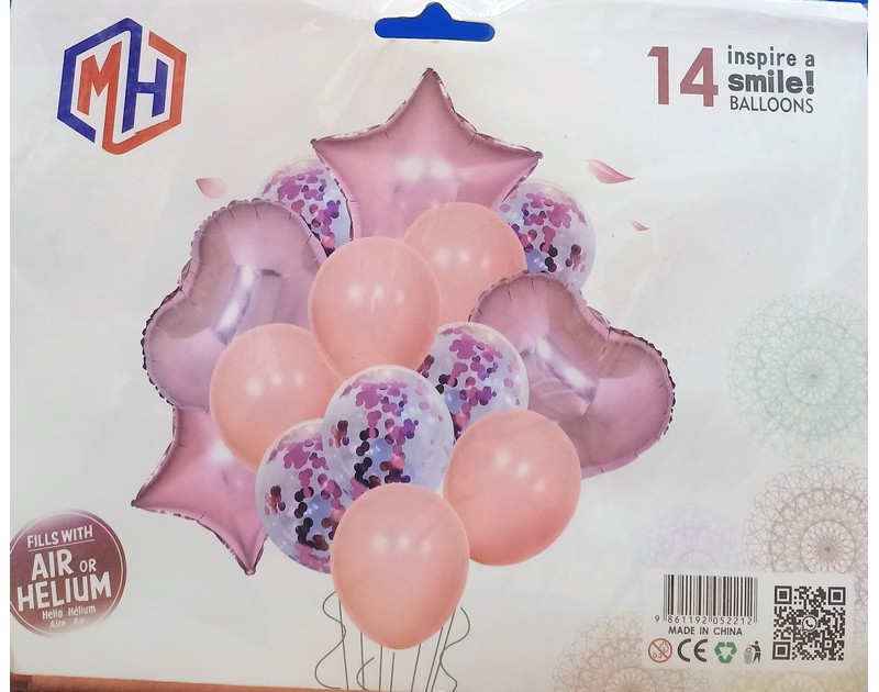 Foil and Latex Balloons Bunch 14 Pcs Set