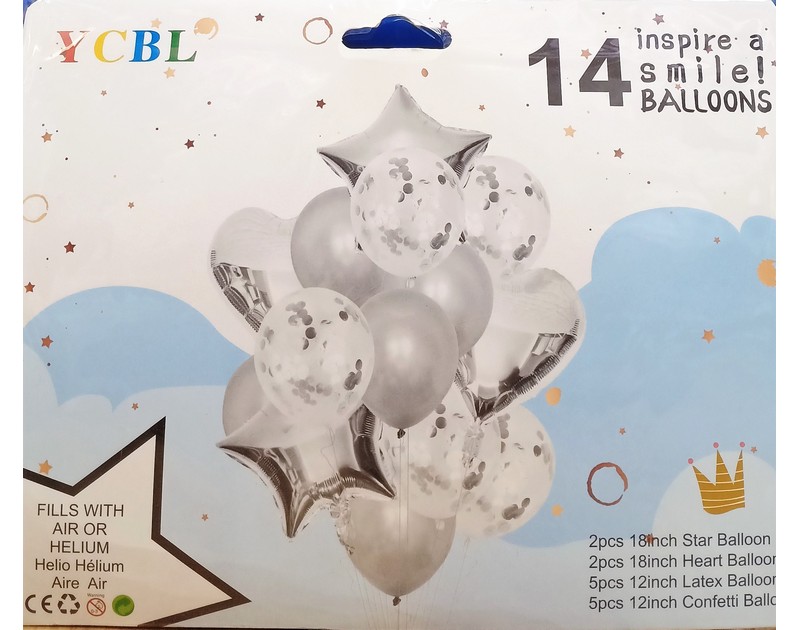 Foil and Latex Balloons Bunch 14 Pcs Set