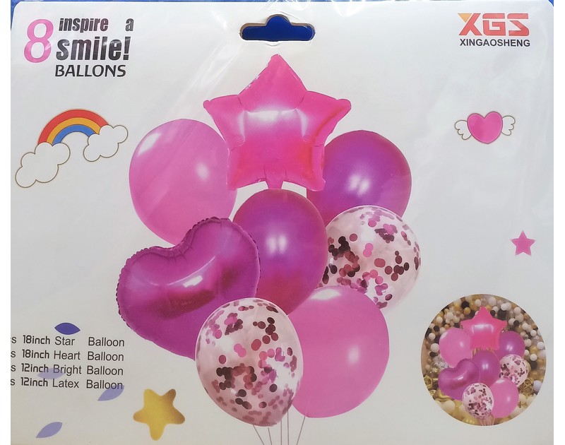 Foil and Latex Balloons Bunch 8 Pcs Set