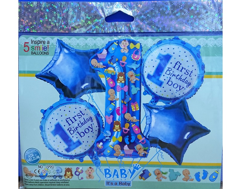 First Birthday Foil Balloons Set Blue