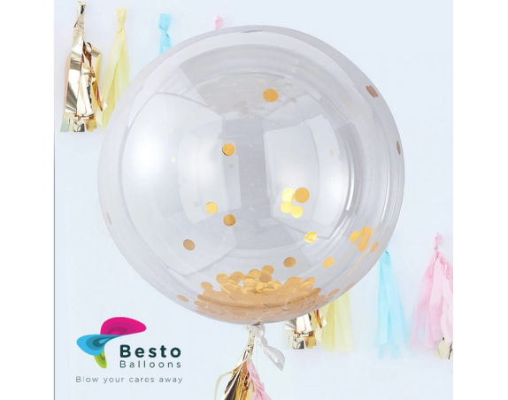 24 Inch Golden Confetti Transparent Balloon