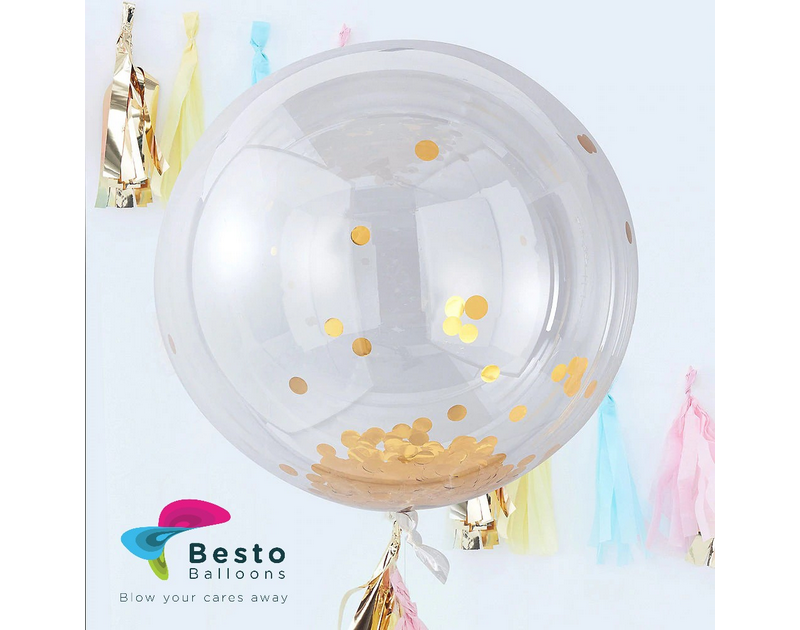 24 Inch Golden Confetti Transparent Balloon