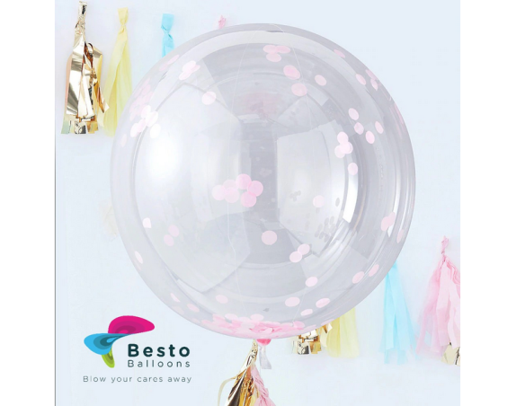 24 Inch Pink Confetti Transparent Balloon