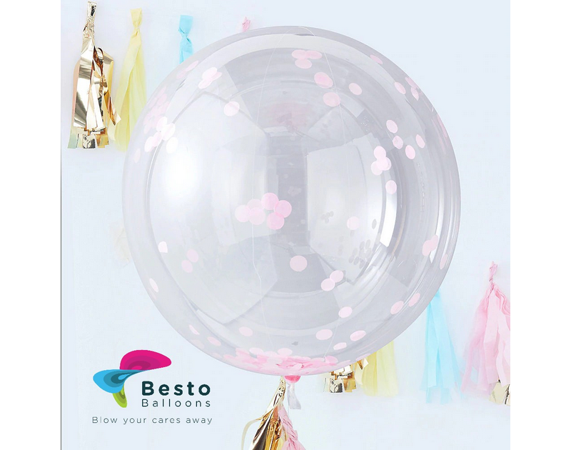 24 Inch Pink Confetti Transparent Balloon