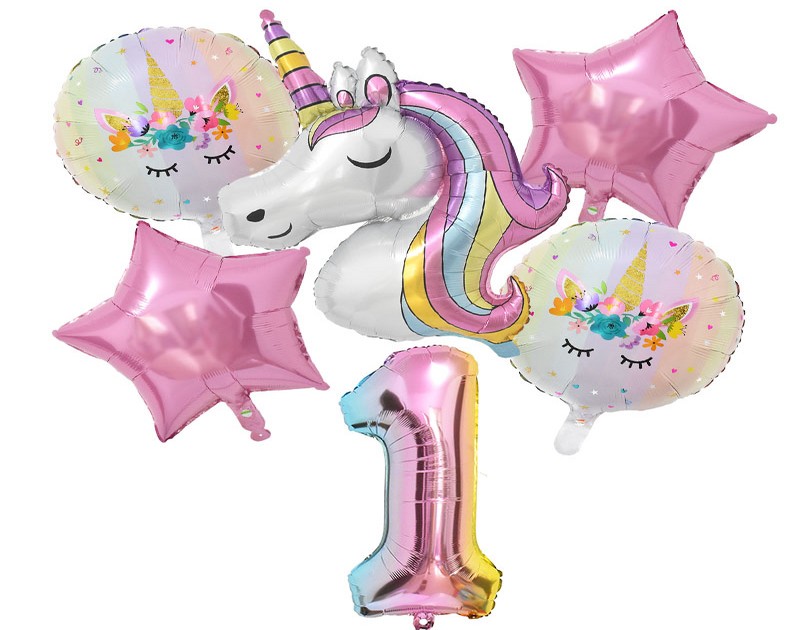 32 inch Rainbow Unicorn Number Foil Balloons Set