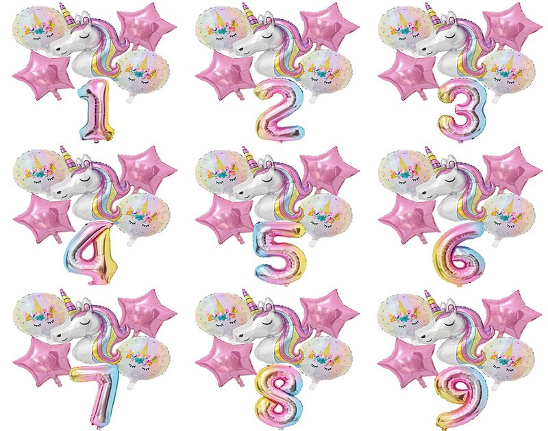 32 inch Rainbow Unicorn Number Foil Balloons Set