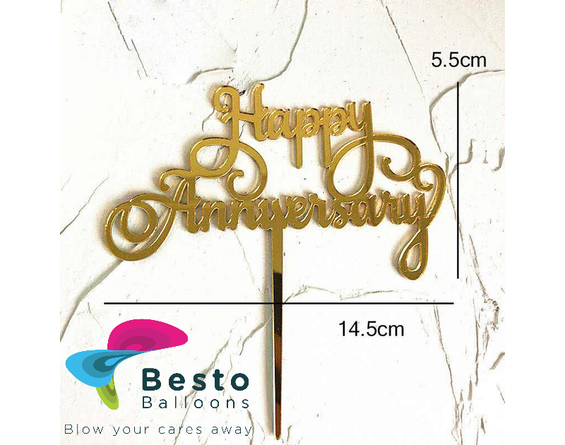 Cake Topper Acrylic Happy Anniversary Golden