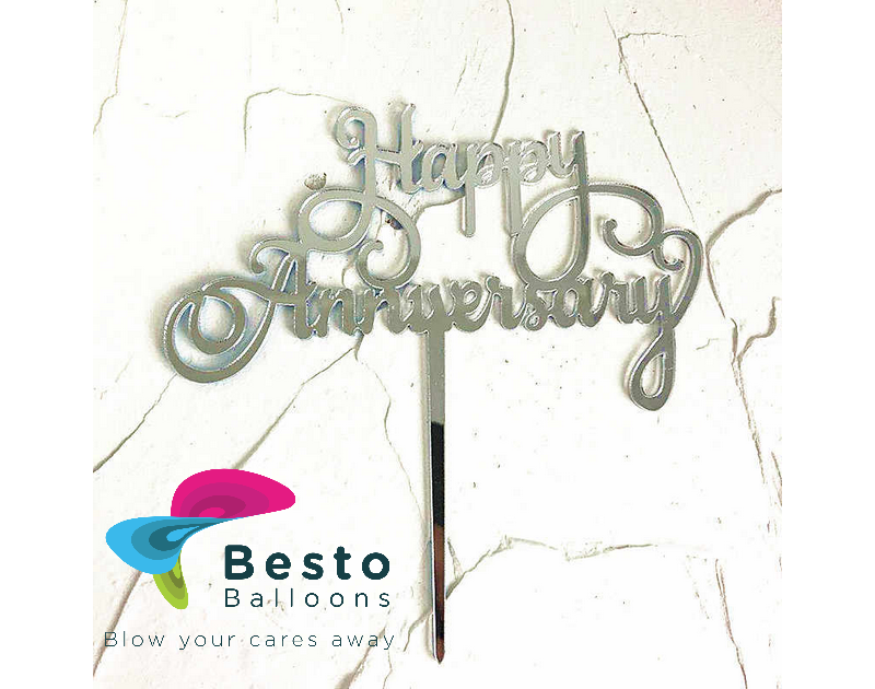 Cake Topper Acrylic Happy Anniversary Silver