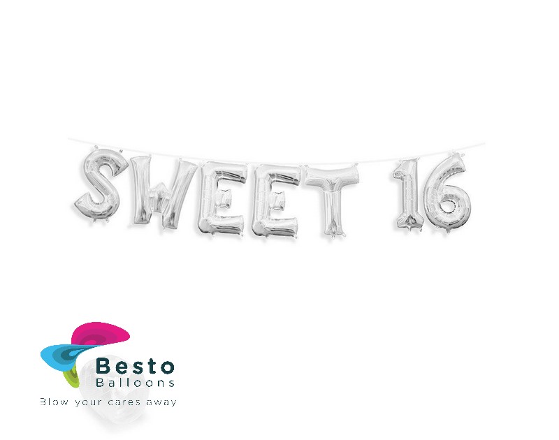 Sweet 16 Silver Alphabet Foil Balloons