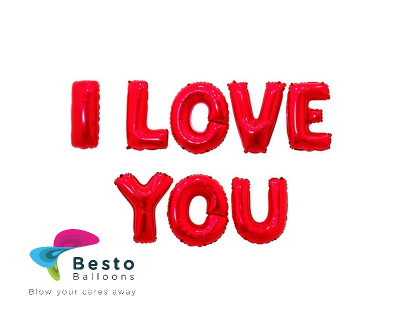 I Love You Alphabets Foil Balloons Set Plain Red
