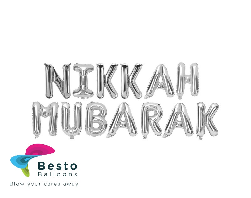 Nikkah Mubarak Silver Alphabet Foil Balloon